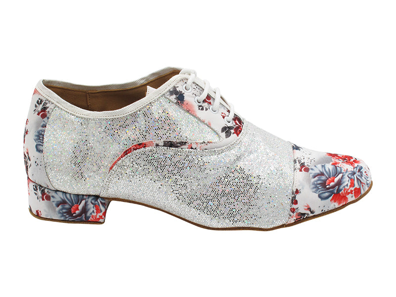 916102LEDSS 175 Grey Red Flower Satin_F_B_ Silver Scale_M with 1&quot; standard heel in the photo