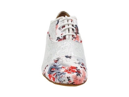 916102LEDSS 175 Grey Red Flower Satin_F_B_ Silver Scale_M with 1&quot; standard heel in the photo