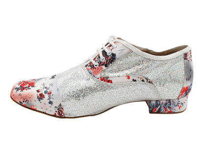 916102LEDSS 175 Grey Red Flower Satin_F_B_ Silver Scale_M with 1&quot; standard heel in the photo