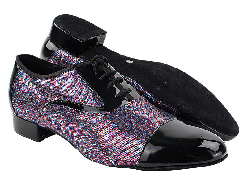 916102LEDSS Black Patent_F_B_H &amp; 14 Purple Illuson Scale_M with Men 1&quot; Standard Heel (2002) in the photo