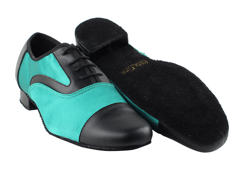 916102 14 Black Leather_F_B_302 Green Satin_M with 1&quot; Standard Heel in the photo