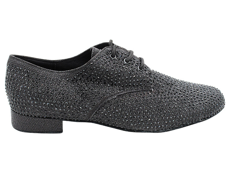 916103Bling Black Glitter Satin &amp; Black Diamond with Men 1" Standard Heel (2002) in the photo