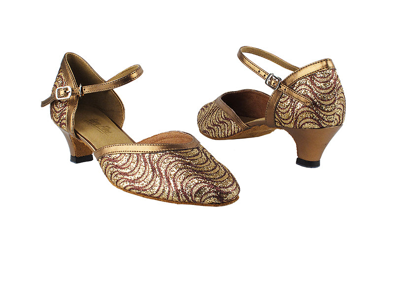 9621 217 Copper Sparkle_171 Dark Tan Gold PU Trim with 1.3&quot; Cuban Heel in the photo