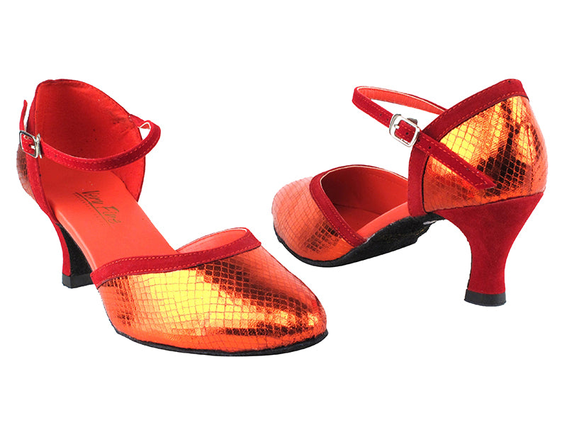 9621 225 Snake Red_228 Red Velvet Trim with 2.5&quot; Heel in the photo