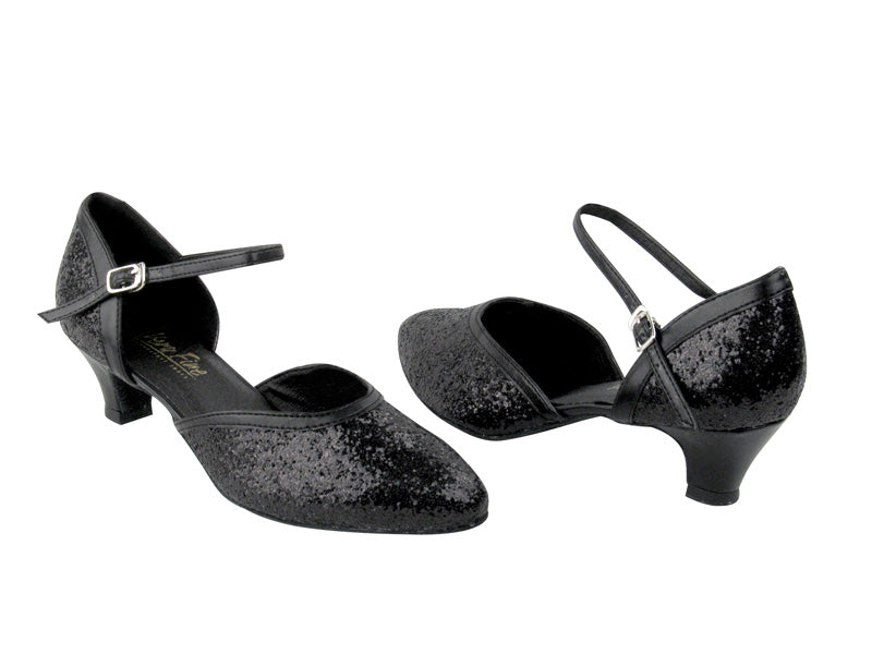 9621 Black Sparkle &amp; Black Leather Trim with 1.3&quot; Heel in the photo