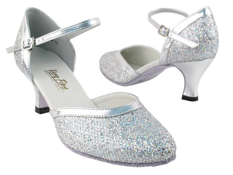 9621 Silver Sparklenet &amp; Silver Trim with 2.5&quot; low heel in the photo