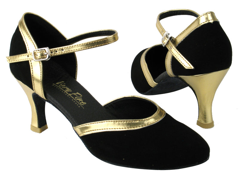 9621 136 Black Nubuck_Gold Leather Trim with 2.75&quot; heel in the photo