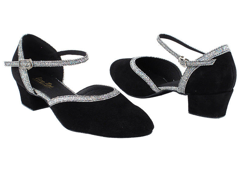 9621 244 Black Suede Leather_172  Grey Scale Trim with 1.5&quot; Medium Heel in the photo