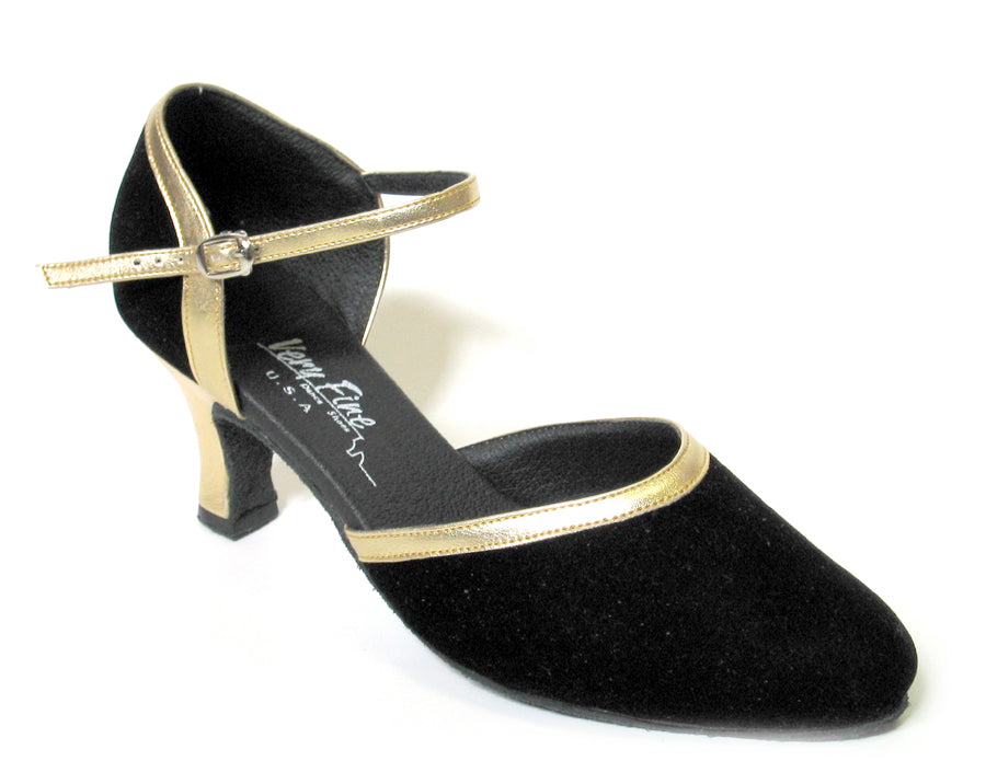 9621 Black Velvet &amp; Gold Trim with 2.5&quot; low heel in the photo