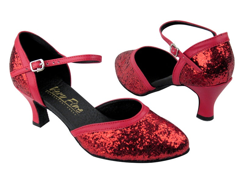 9621 Red Sparkle_Red Leather Trim with 2.5&quot; Low heel in the photo