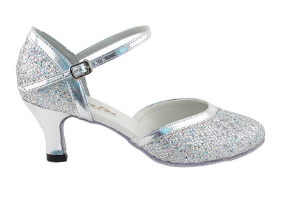 9621 Silver Sparklenet &amp; Silver Trim with 2.5&quot; low heel in the photo