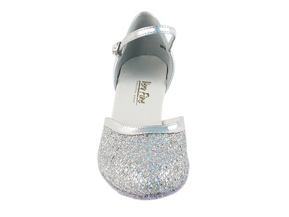 9621 Silver Sparklenet &amp; Silver Trim with 2.5&quot; low heel in the photo