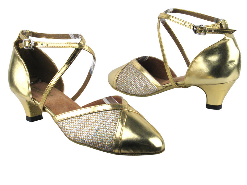 9622 Gold Leather_T_74 Gold Sparklenet_M with 1.3&quot; Cuban heel in the photo
