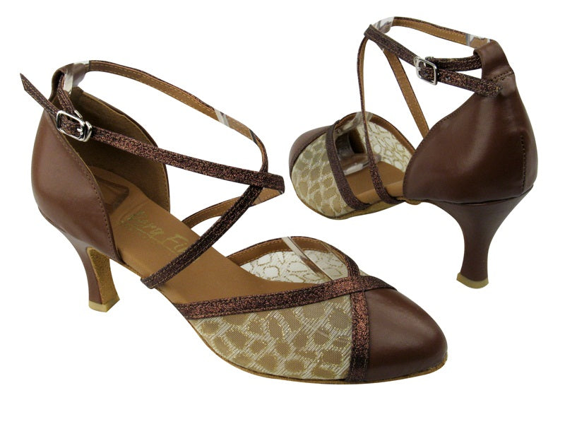 9622 133 Coffee Brwon Leather_212 Copper Stardust Trim_196 Mesh with 2.6&quot; Flare heel in the photo