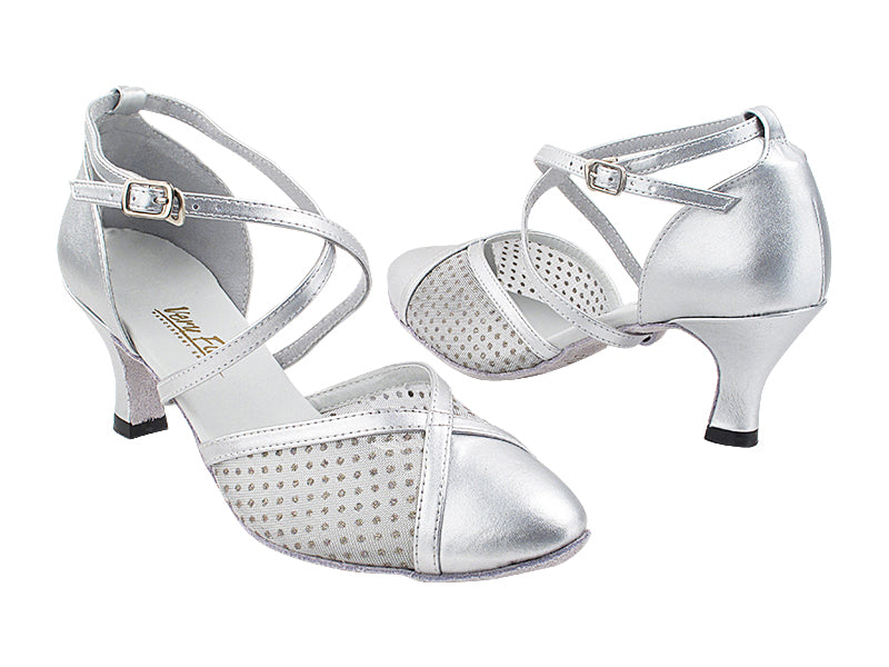 9622 119 Silver Leather_110 Silver Dots Mesh with 2.5&quot; Heel (2899) in the photo
