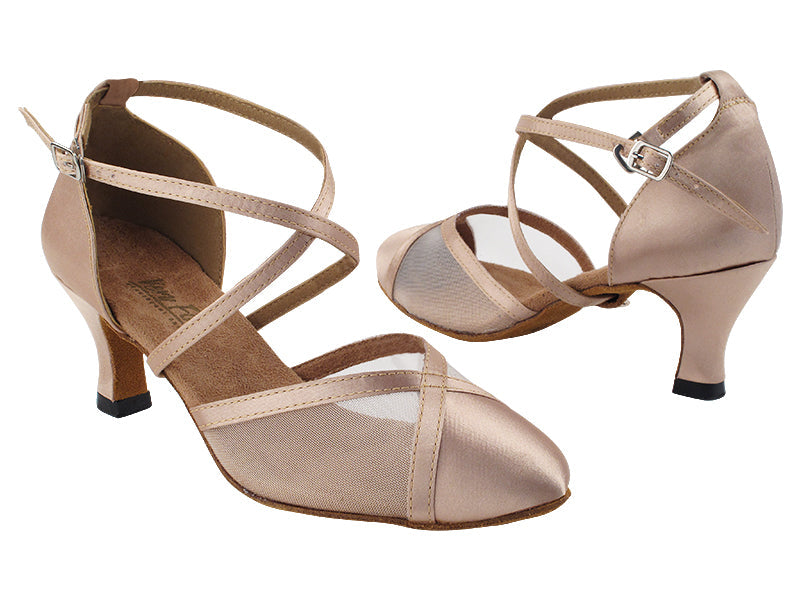 9622 135 Light Brown Satin_054 Flesh Mesh with 2.5&quot; Heel (2899) in the photo