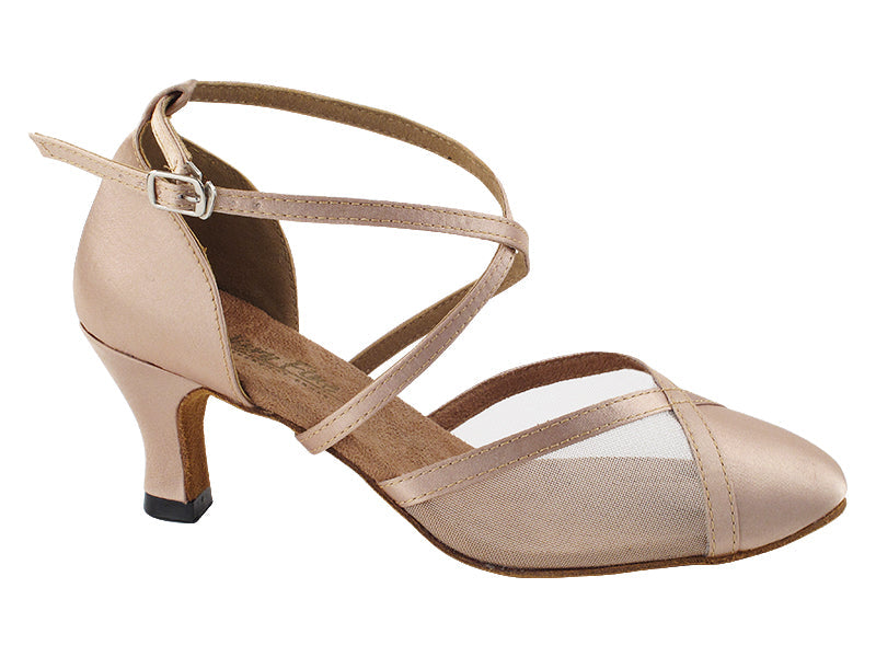 9622 135 Light Brown Satin_054 Flesh Mesh with 2.5&quot; Heel (2899) in the photo