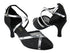 9622 Black Satin_109 Mesh_Silver Leather Trim with 2.75" heel in the photo