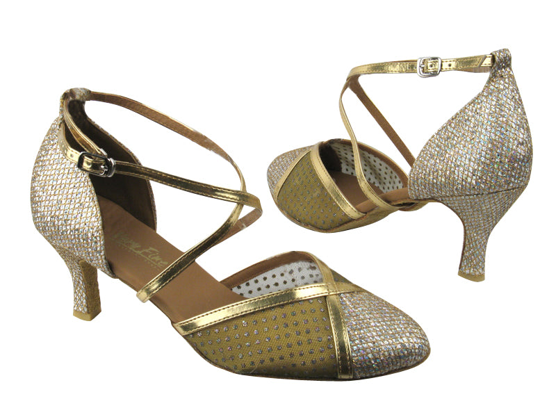 9622 Gold Sparklenet &amp; 108 Mesh &amp; Gold Leather Trim with 2.75&quot; in the photo