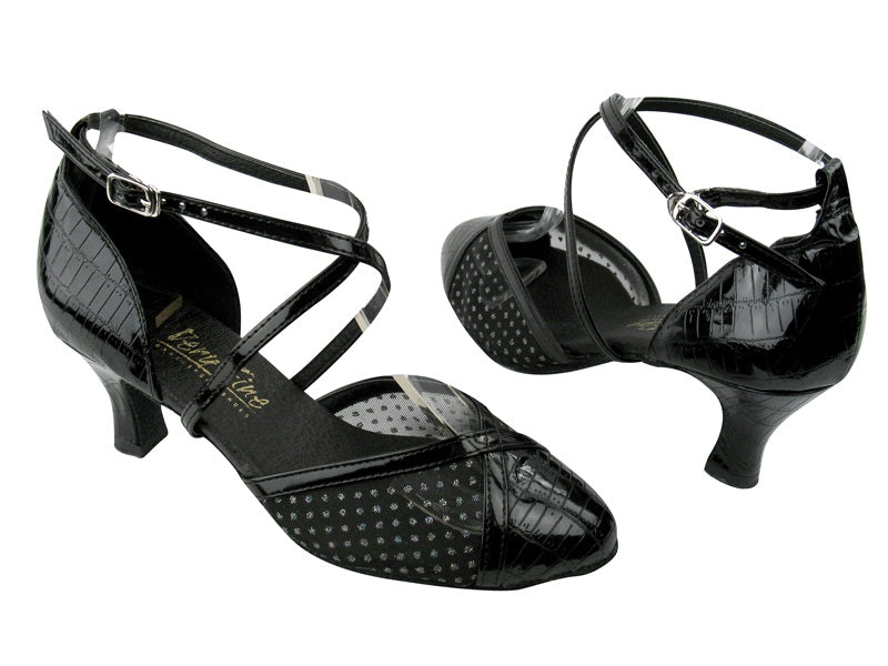 9622 71 Black_109 Mesh_Black Patent Trim with 2.5&quot; Low heel in the photo