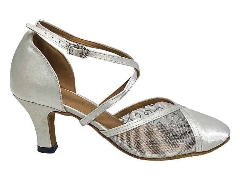 9622 White Satin &amp; Silver Vine Grey Mesh with 2.5&quot; Heel (2899) in the photo
