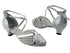 9622 86 Silver Laser Satin_44 Mesh_Silver Leather Trim with 1.3" Cuban heel in the photo