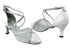 9622 White Patent_Silver Sparklenet Trim_White Mesh with 2.6" Flare heel in the photo