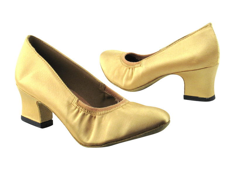 9624 80 Light Gold Satin with 2&quot; Thick Cuban heel in the photo