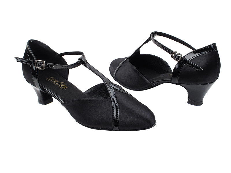 9625 38 Black Satin_Black Patent Trim with 1.3" Cuban Heel in the photo