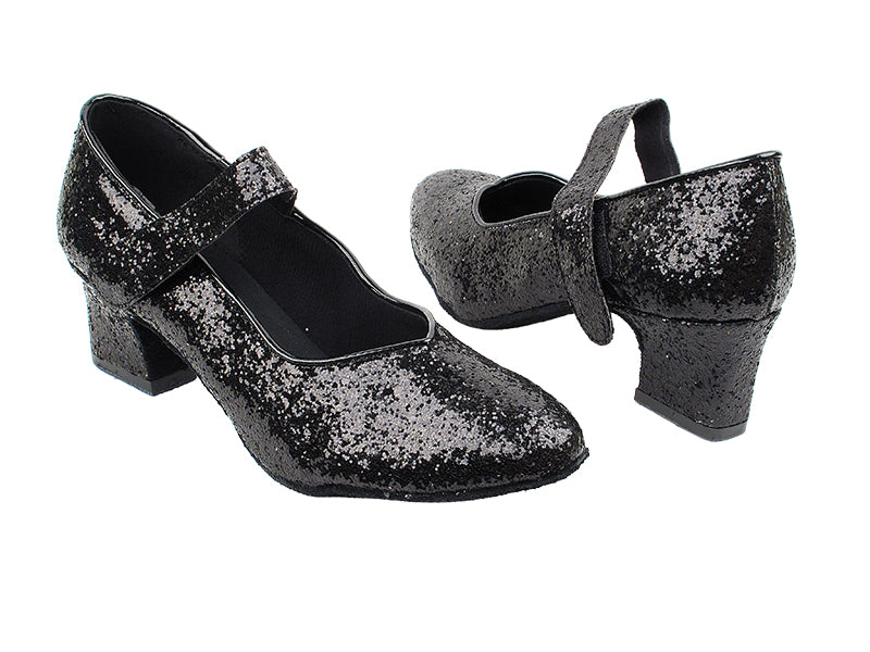 9626 12 Black Sparkle with 2&quot; Thick Cuban Heel in the photo