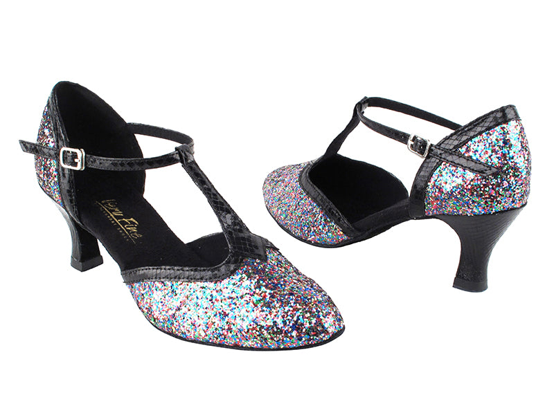 9627 189 Party Sparkle_222 Snake Black Trim 2.5&quot; Heel in the photo