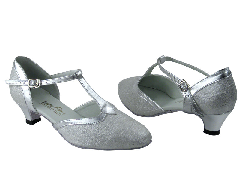 9627 22 Silver Glitter Satin &amp; Silver Trim with 1.3&quot; Heel in the photo