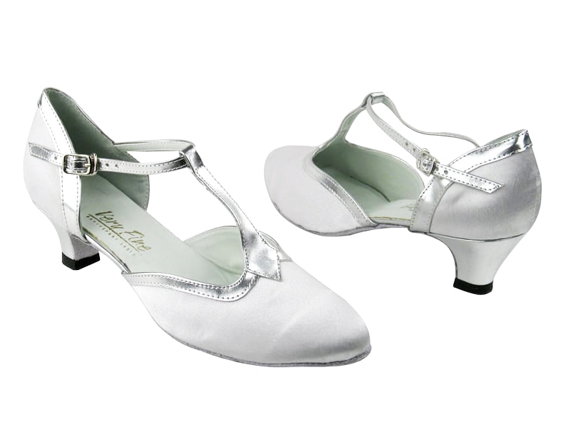 9627 34 White Satin &amp; Silver Leather Trim with 1.3&quot; Heel in the photo