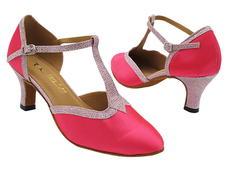 9627 93 Pink Satin &amp; Pink Glitter Satin Trim with 2.5&quot; Heel (2899) in the photo