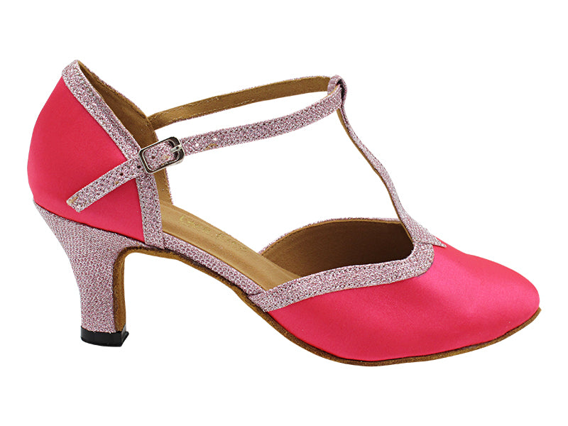 9627 93 Pink Satin & Pink Glitter Satin Trim with 2.5" Heel (2899) in the photo