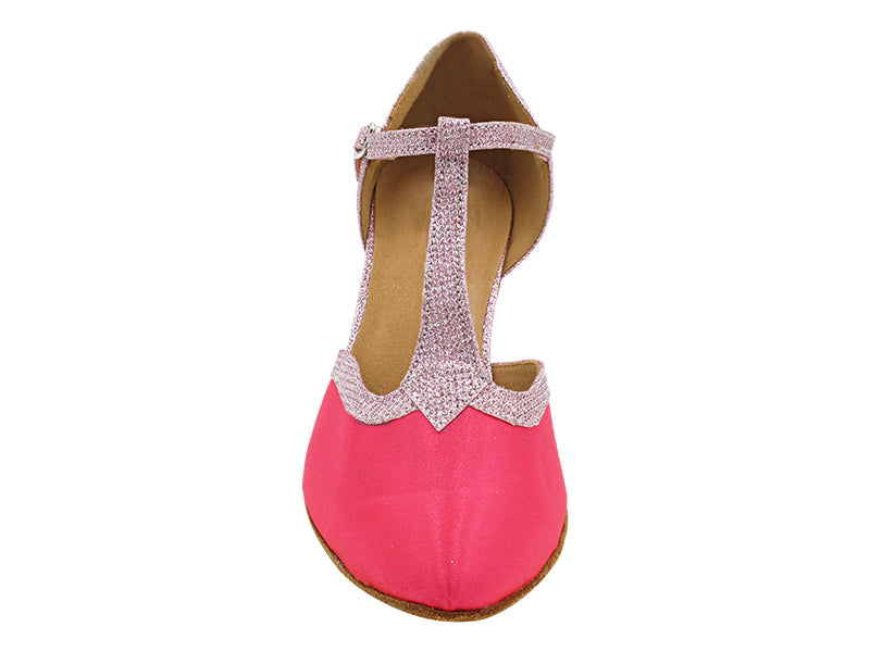 9627 93 Pink Satin &amp; Pink Glitter Satin Trim with 2.5&quot; Heel (2899) in the photo