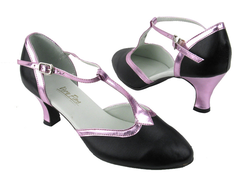 9627 Black Leather_150 Purple PU Trim with 2.5&quot; low heel in the photo