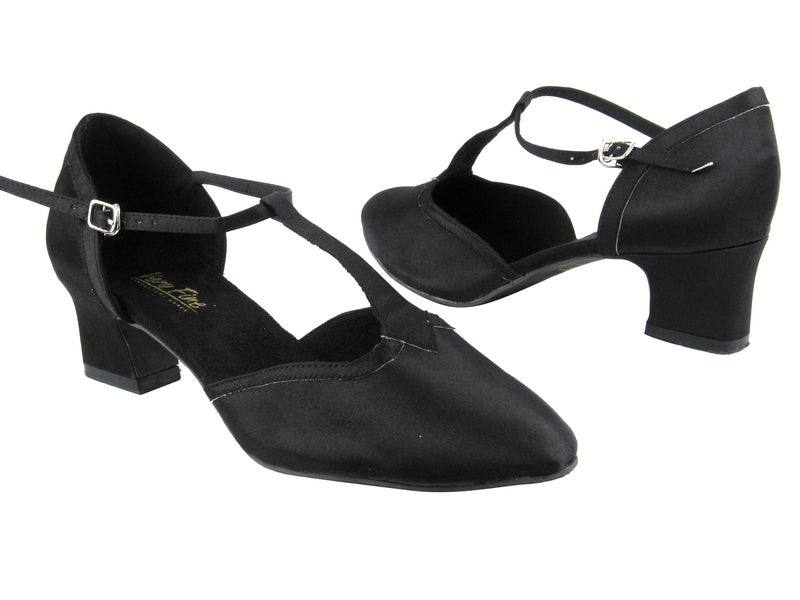 9627 Black Satin_Black Satin Trim with 2&quot; Thick Cuban Heel in the photo