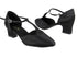 9627 Black Satin_Black Satin Trim with 2" Thick Cuban Heel in the photo