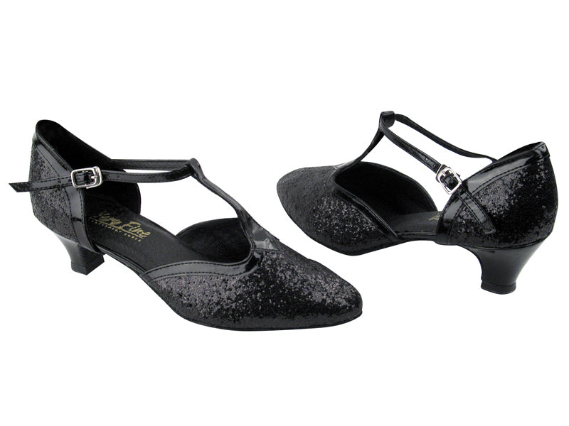 9627 Black Sparkle &amp; Black Patent Trim with 1.3&quot; Heel in the photo