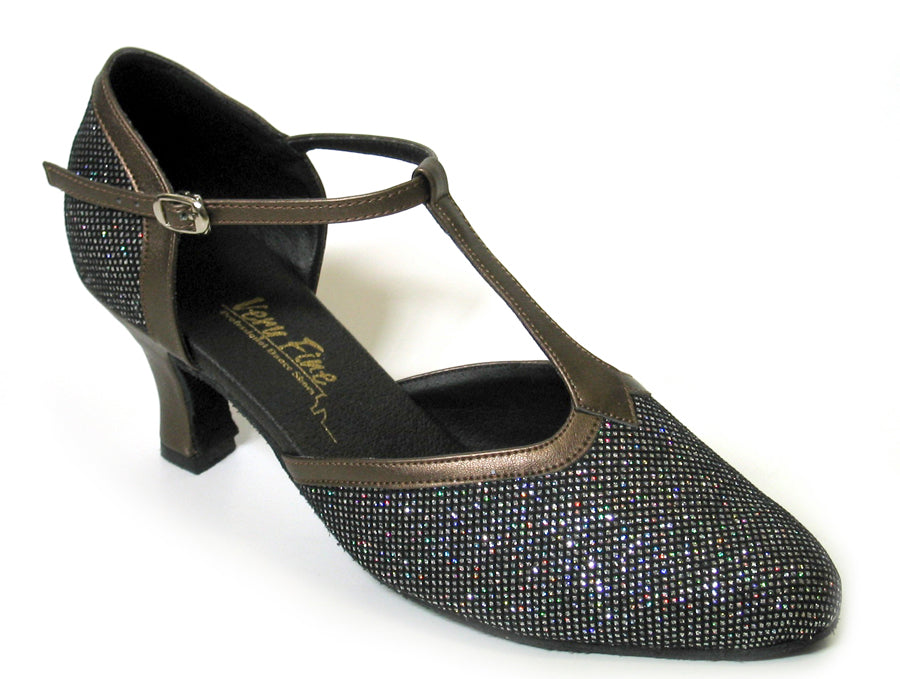 9627 Black Sparklenet &amp; Copper Trim with 2.5&quot; low heel in the photo