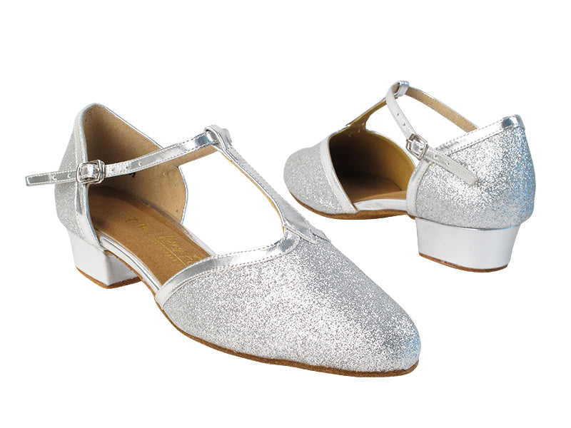 9627FT 10 Silver Stardust_61 Silver PU Trim with 1 inch Women Heel in the photo