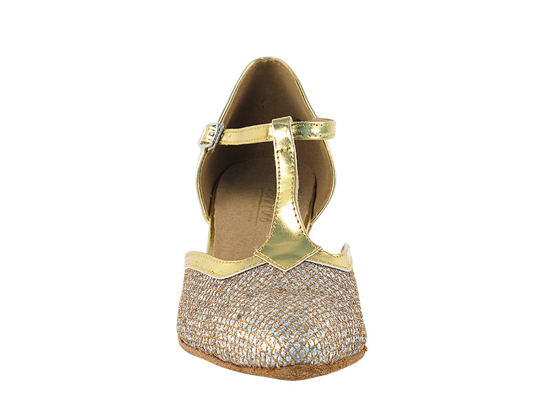 9627 Gold Sparklenet &amp; Gold Trim with 1.3&quot; heel in the photo