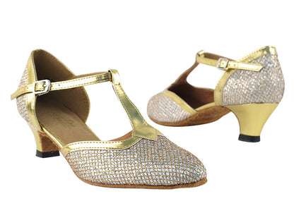 9627 Gold Sparklenet &amp; Gold Trim with 1.3" heel in the photo