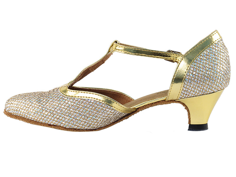 9627 Gold Sparklenet &amp; Gold Trim &amp; Cuban Heel