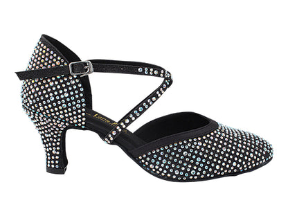 9691Bling Black Glitter Satin  with 2.5&quot; Heel (2899) in the photo