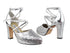9691DPlatform Silver Sparkle_Silver Leather_Double straps with 3.75" Square Heel heel in the photo