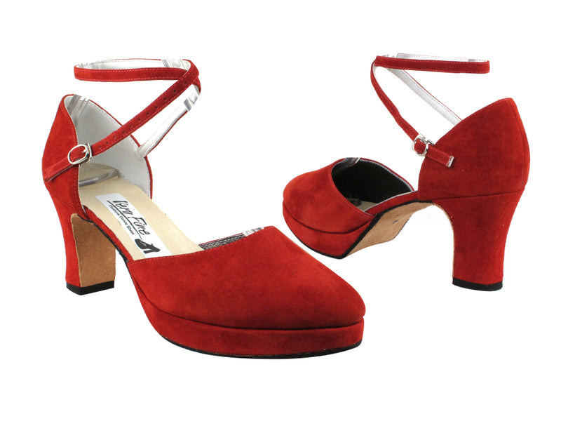 9691Platform Red Suede with 3&quot; Square Heel heel in the photo