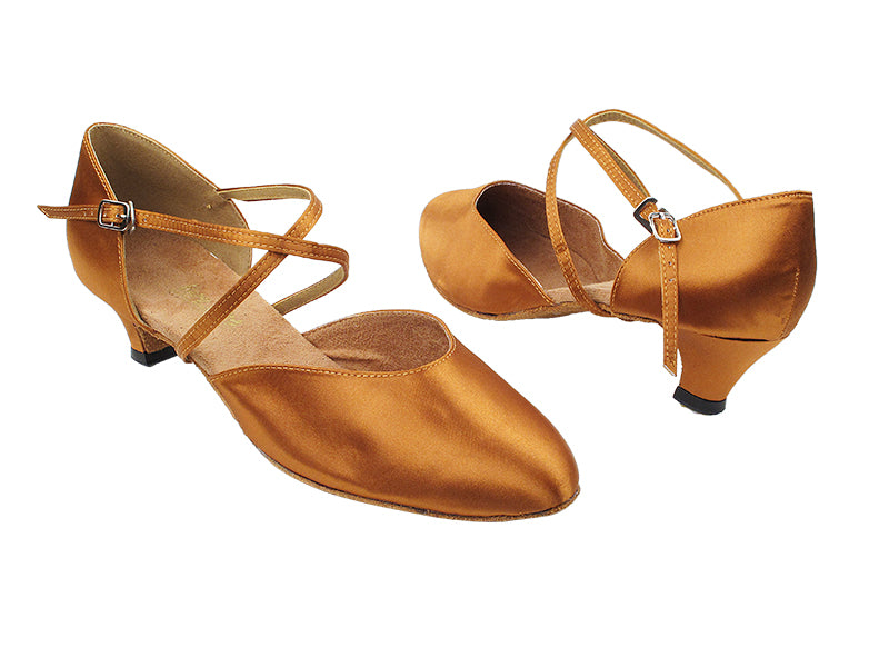 9691 236 Dark Tan Satin with 1.3&quot; Cuban Heel in the photo
