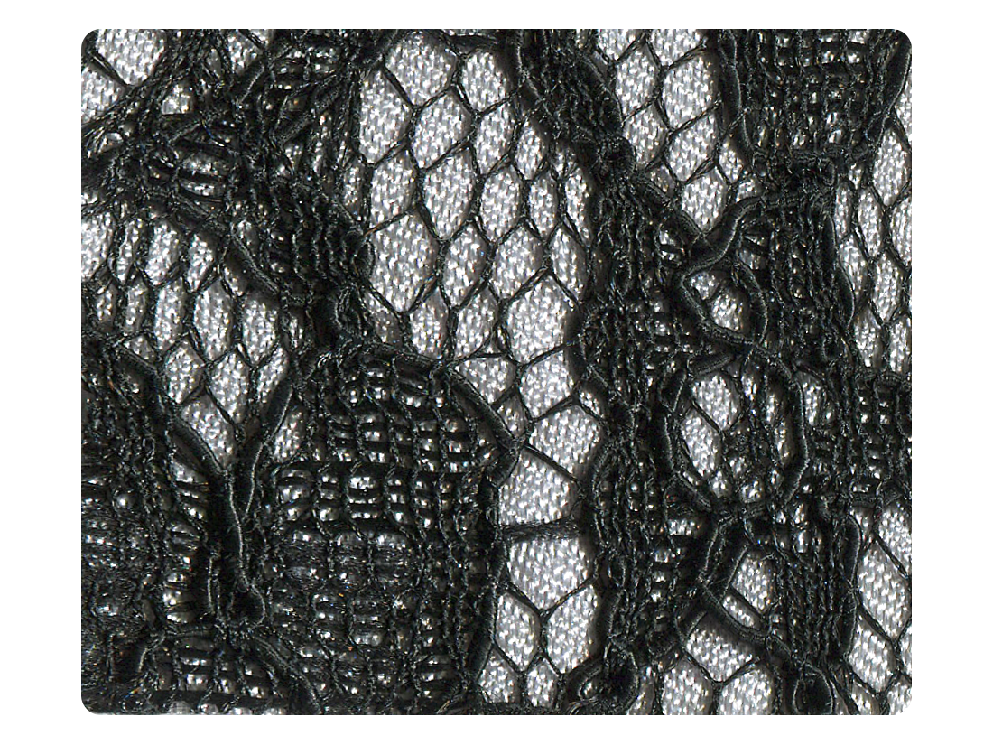 98 Black Lace Grey Satin Fabric Swatch